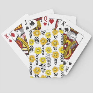 Daisy doodles in geel en zwart pokerkaarten