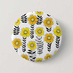 Daisy doodles in geel en zwart ronde button 5,7 cm
