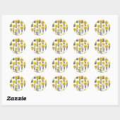 Daisy doodles in geel en zwart ronde sticker (Vel)