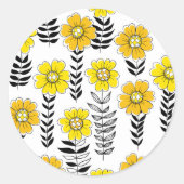 Daisy doodles in geel en zwart ronde sticker (Voorkant)