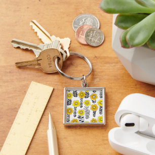Daisy doodles in geel en zwart sleutelhanger