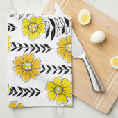 Daisy doodles in geel en zwart theedoek (Quarter Fold)
