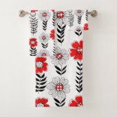 Daisy doodles in rood en zwart bad handdoek (Insitu)