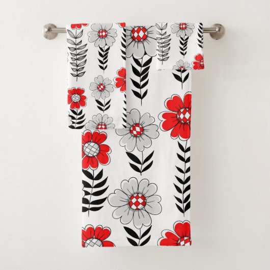Daisy doodles in rood en zwart bad handdoek (Insitu)