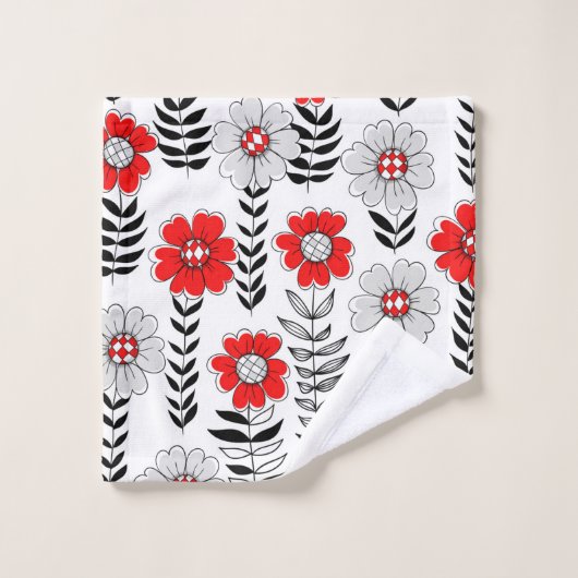 Daisy doodles in rood en zwart bad handdoek (Wasdoekje)