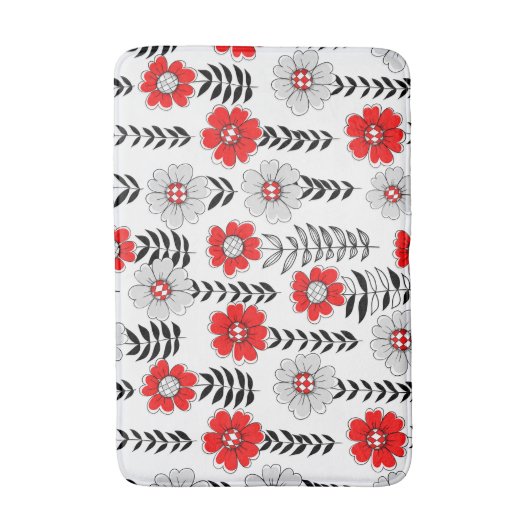 Daisy doodles in rood en zwart badmat (Voorkant Verticaal)