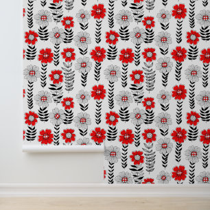 Daisy doodles in rood en zwart behang