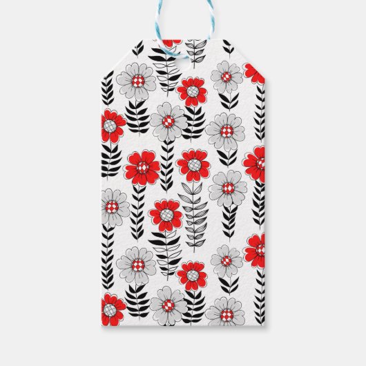 Daisy doodles in rood en zwart cadeaulabel (Voorkant)