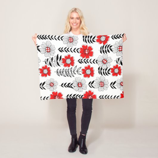 Daisy doodles in rood en zwart fleece deken (In situ)