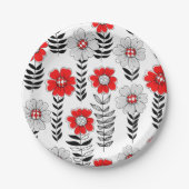 Daisy doodles in rood en zwart papieren bordje (Voorkant)