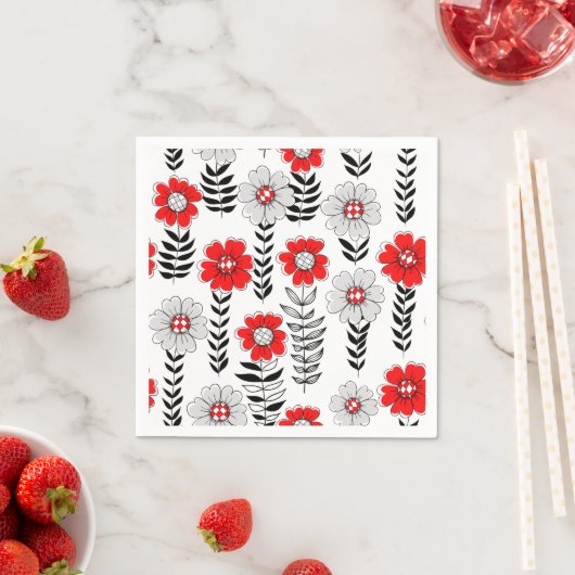 Daisy doodles in rood en zwart servet (Insitu)