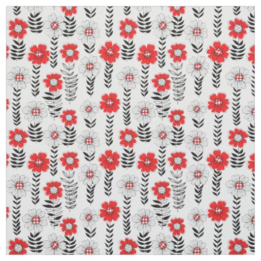 Daisy doodles in rood en zwart stof (Swatch)