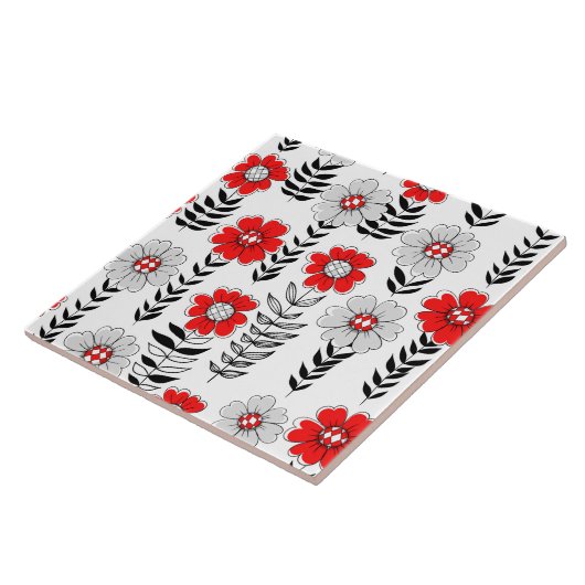 Daisy doodles in rood en zwart tegeltje (Zijkant)