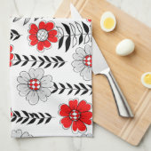Daisy doodles in rood en zwart theedoek (Quarter Fold)