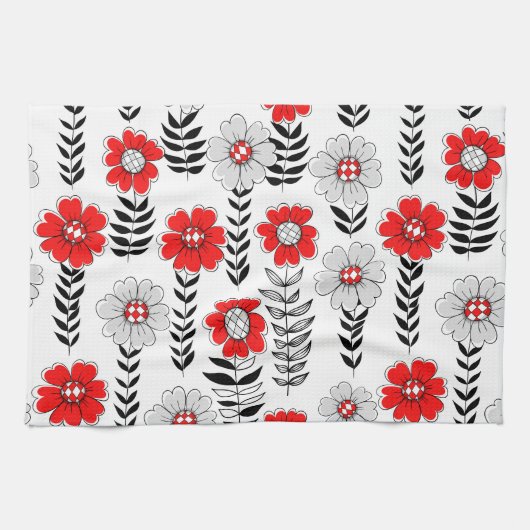 Daisy doodles in rood en zwart theedoek (Horizontaal)