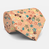 Daisy Dot Bloemige Perzik Gedrukt Stropdas (Opgerold)