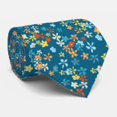 Daisy Dot Bloemmotief Teal Gedrukt Stropdas (Opgerold)