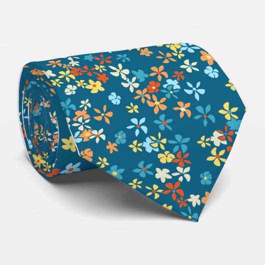 Daisy Dot Floral Blauwgroen, eenzijdig bedrukt Stropdas (Opgerold)