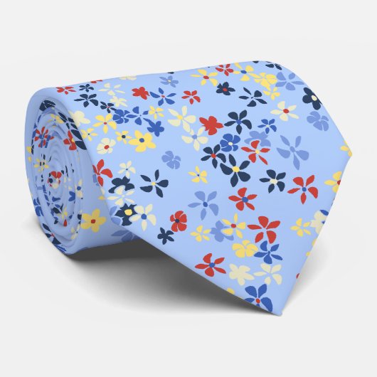 Daisy Dot Floral Sky Blue Stropdas (Opgerold)