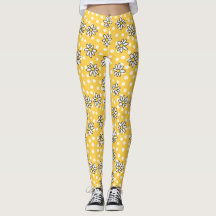 Daisy Dot Leggings met gele achtergrond