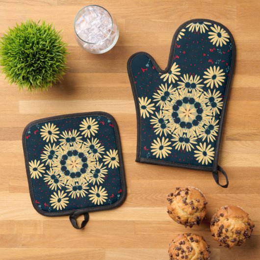 Daisy Dromen Mandala Ovenwant & Pannenlap Set (Top down)