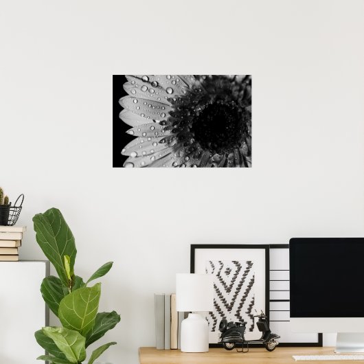 Daisy Droplets (zwart en wit) Poster (Thuiskantoor)