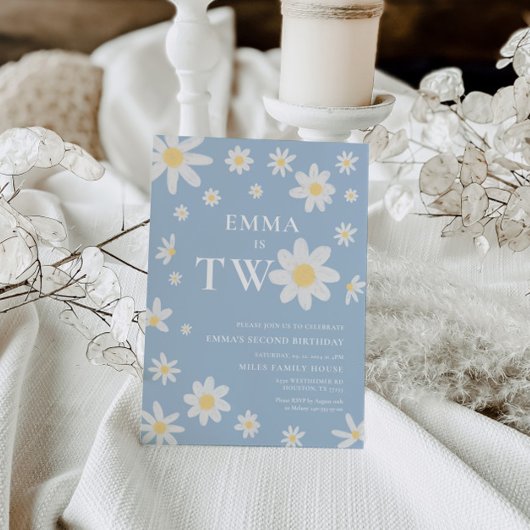 Daisy Dusty Blue Tweede 2e Verjaardag Twee Kaart