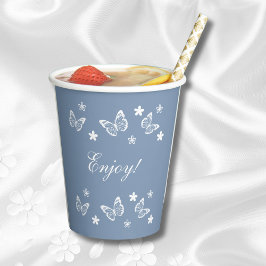 Daisy Dusty Blue White Butterfy Vrijgezellenfeest Papieren Bekers