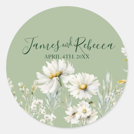 Daisy Earthy Sage & Botanical Greenery Ronde Sticker (Voorkant)