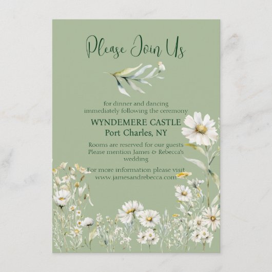 Daisy Earthy Sage & Botanical Greenery Wedding Informatiekaartje (Voorkant)