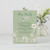 Daisy Earthy Sage & Botanical Greenery Wedding Informatiekaartje (Staand voorkant)