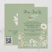 Daisy Earthy Sage & Botanical Greenery Wedding Informatiekaartje (Voorkant / Achterkant)
