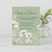 Daisy Earthy Sage & Botanical Greenery Wedding  Kaart (Staand voorkant)