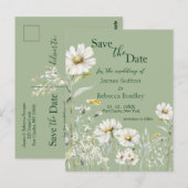 Daisy Earthy Sage & Botanisch Save the Date Briefkaart (Voorkant / Achterkant)