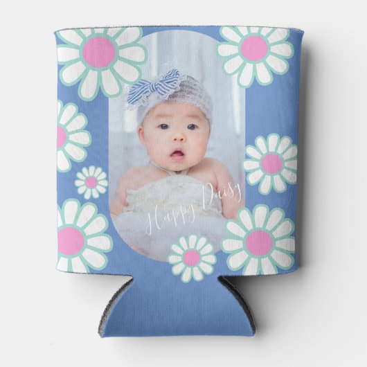 Daisy Eenvoudige Blauwe Foto Blikjeskoeler (Voorkant)