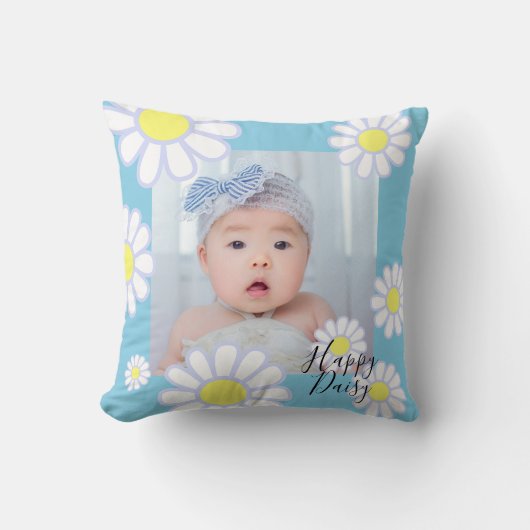 Daisy Eenvoudige Blauwe Foto Kussen (Voorkant)