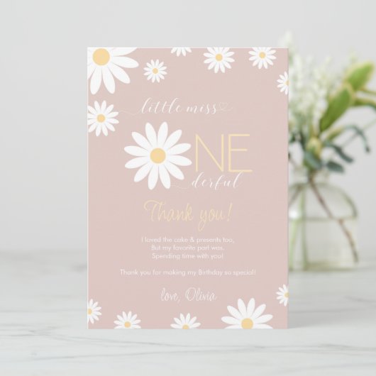 Daisy Eerste Verjaardag Dank u Kaart Retro Daisy (Staand voorkant)