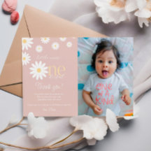 Daisy Eerste Verjaardag Dank u Kaart Retro Daisy