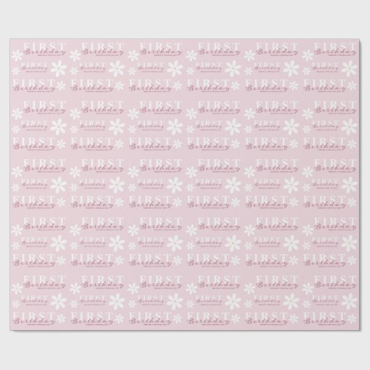 Daisy eerste verjaardag roze themafeest cadeaupapier (Vlak)