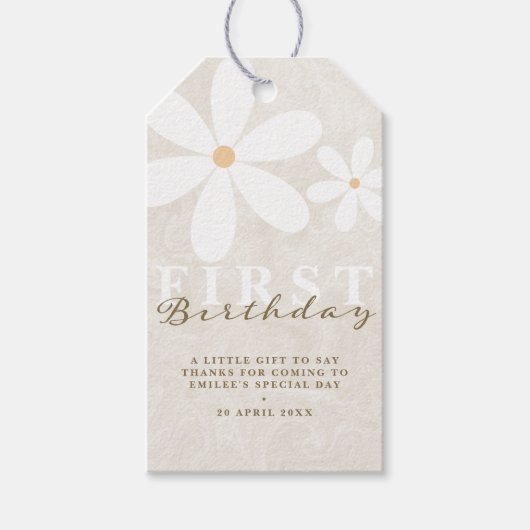 Daisy eerste verjaardag themafeest dank u cadeaulabel (Voorkant)