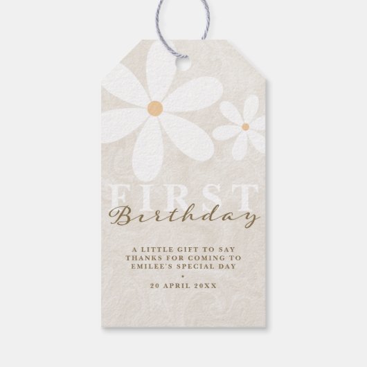 Daisy eerste verjaardag themafeest dank u cadeaulabel (Achterkant)