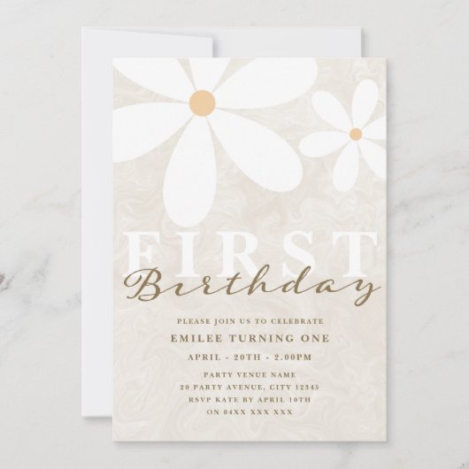 Daisy eerste verjaardag themafeest kaart (Voorkant)