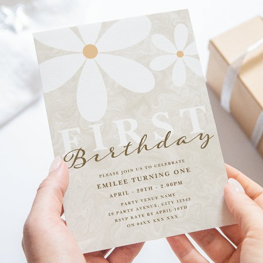 Daisy eerste verjaardag themafeest kaart