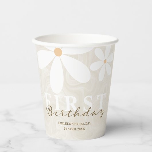 Daisy eerste verjaardag themafeest papieren bekers (Voorkant)