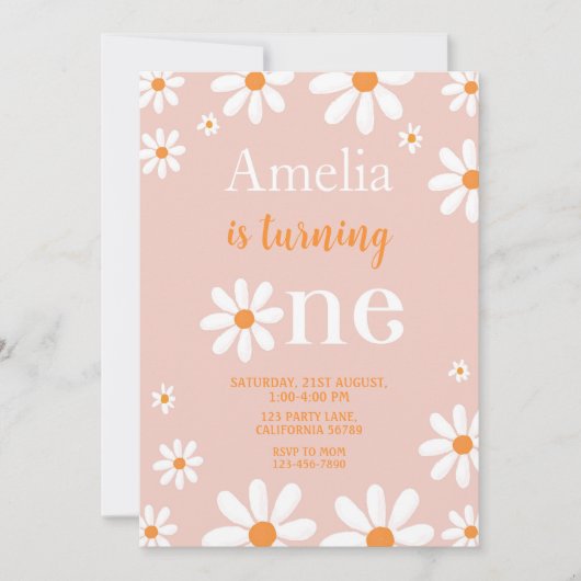 Daisy Eerste Verjaardag Uitnodiging Daisy 1e Uitno (Voorkant)