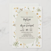 Daisy elegant Floral Boho Baptism Invitation Kaart (Voorkant / Achterkant)