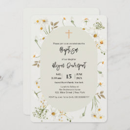 Daisy elegant Floral Boho Baptism Invitation Kaart