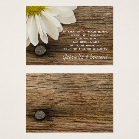 Daisy en Barn Wood Country Wedding Charity Favor Visitekaartjes (Voorkant /achterkant)