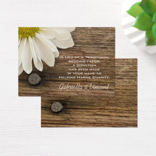 Daisy en Barn Wood Country Wedding Charity Favor Visitekaartjes (Bureau)