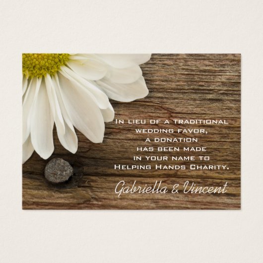 Daisy en Barn Wood Country Wedding Charity Favor Visitekaartjes (Voorkant)